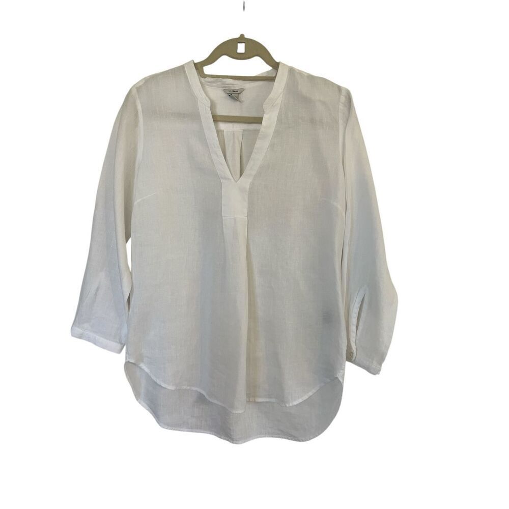L. L. Bean linen blouse pullover style white sz Small